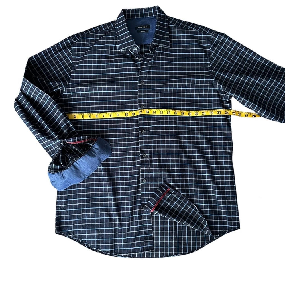Bugatchi Black/Blue/Gray Checkered Button Down Sh… - image 7